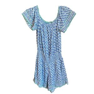 Poupette St Barth Romper Womens S Blue Teal Sequin Smocked Boho Viscose Shorts